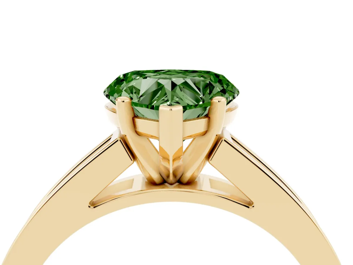 Fancy Green Heart Cut Solitaire Diamond Ring with Channel-Set Band and Four-Prong Setting Yellow gold