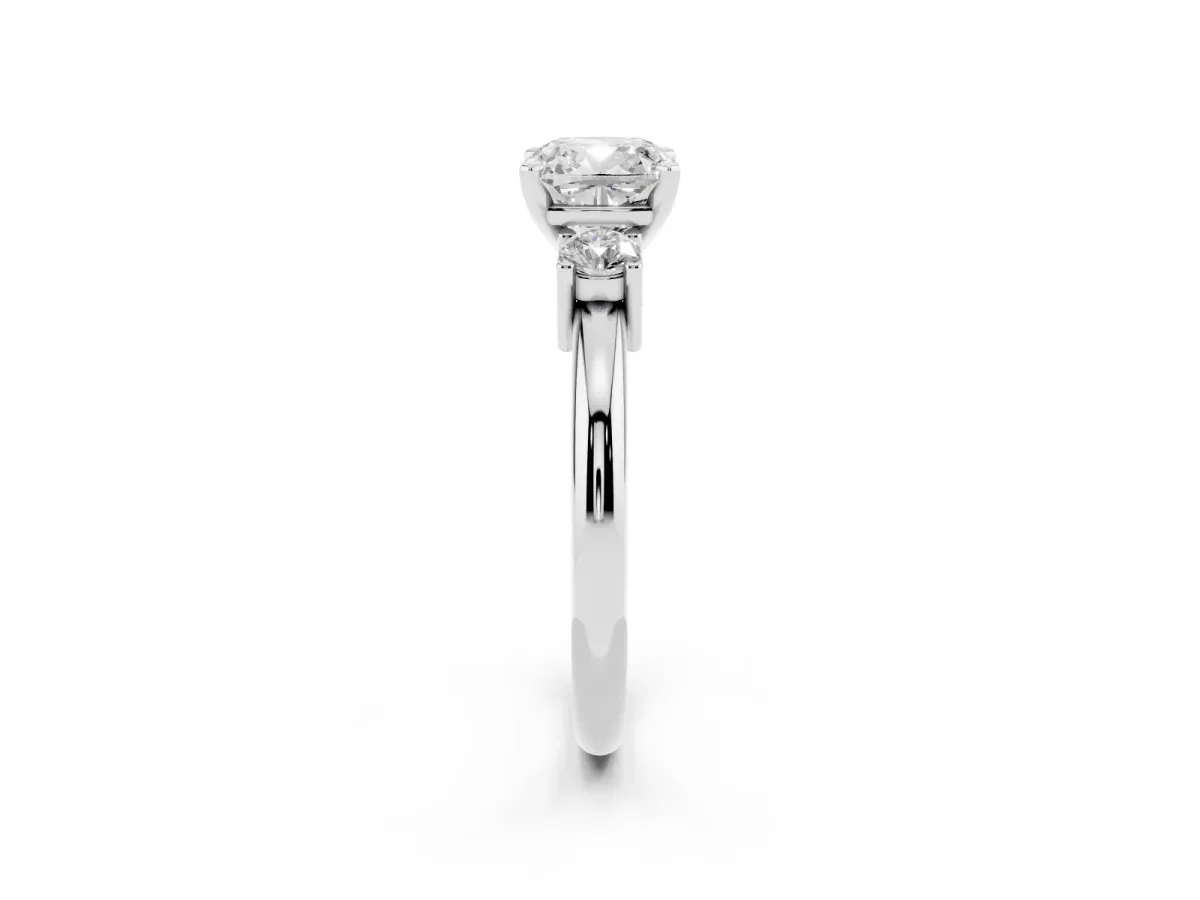 Three-Stone Cushion Cut Cut Diamond Solitaire with Prong Setting and Classic Band White gold