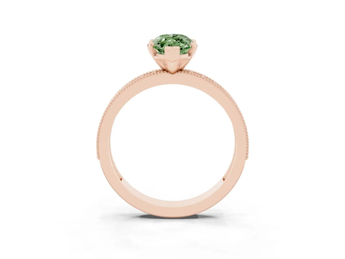 Fancy Green Marquise Cut Diamond Milgrain Pavé Engagement Ring with Four-Prong Setting Rose gold