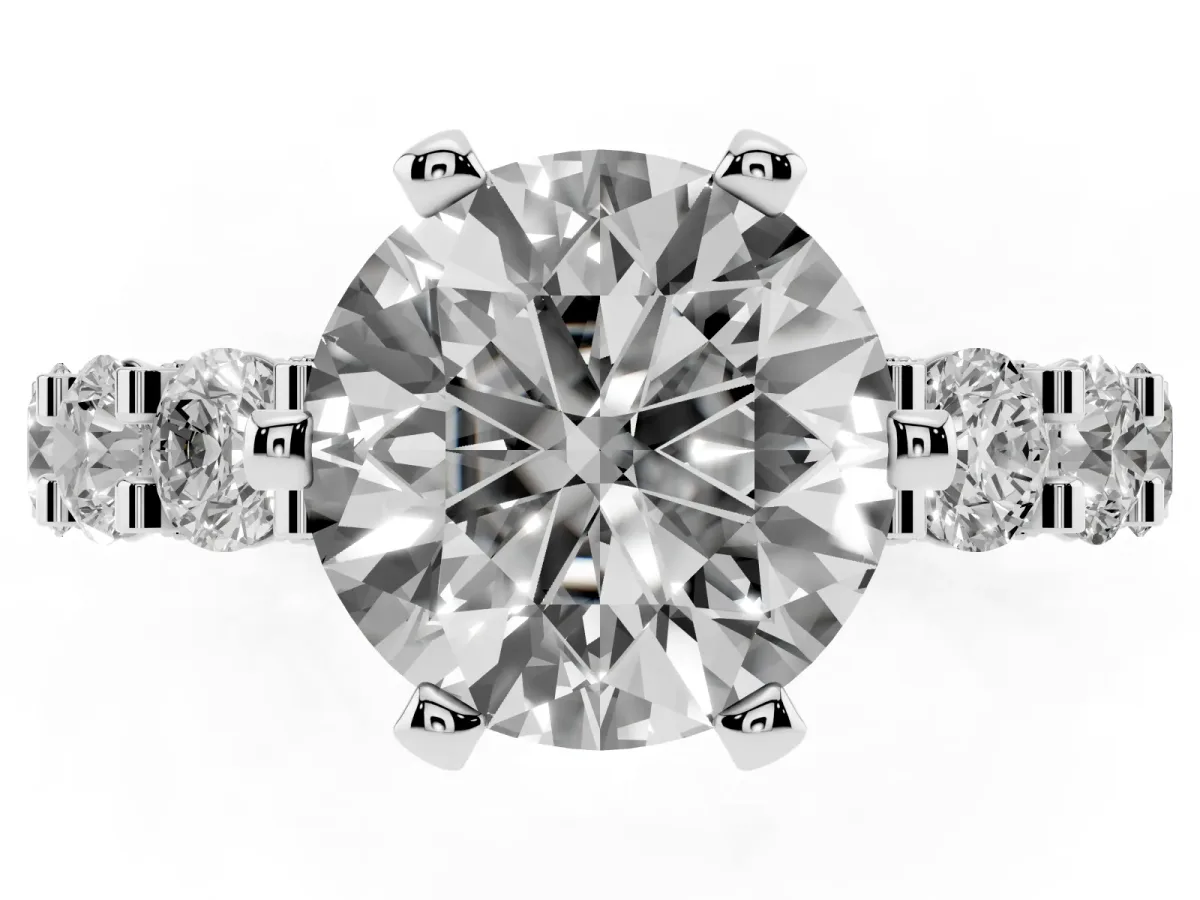 Round Diamond Mens Ring with Graduated Side Stones White gold