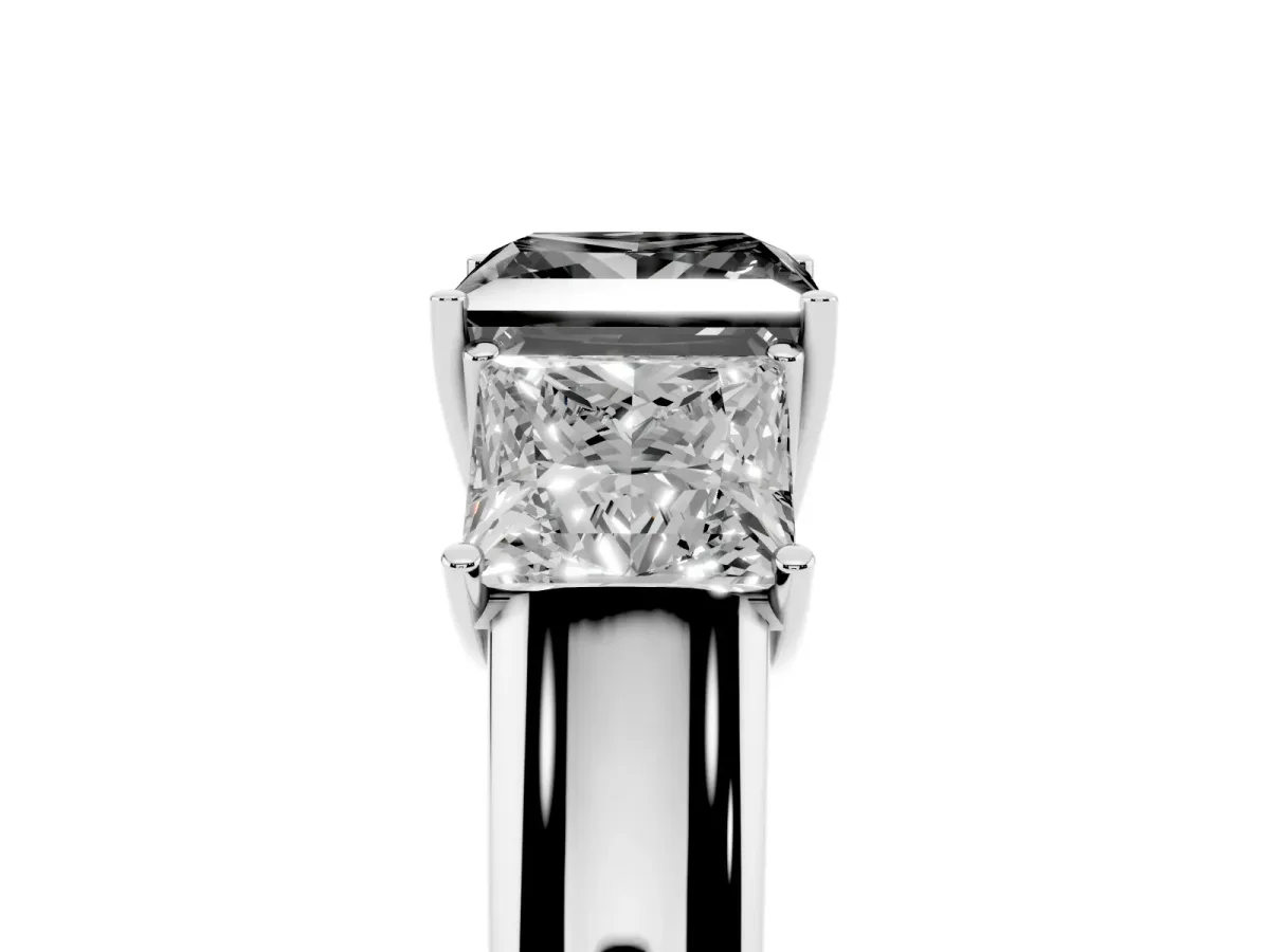 Fancy Black Three-Stone Princess Cut Cut Diamond Ring with Prong Setting and Classic Band Silver