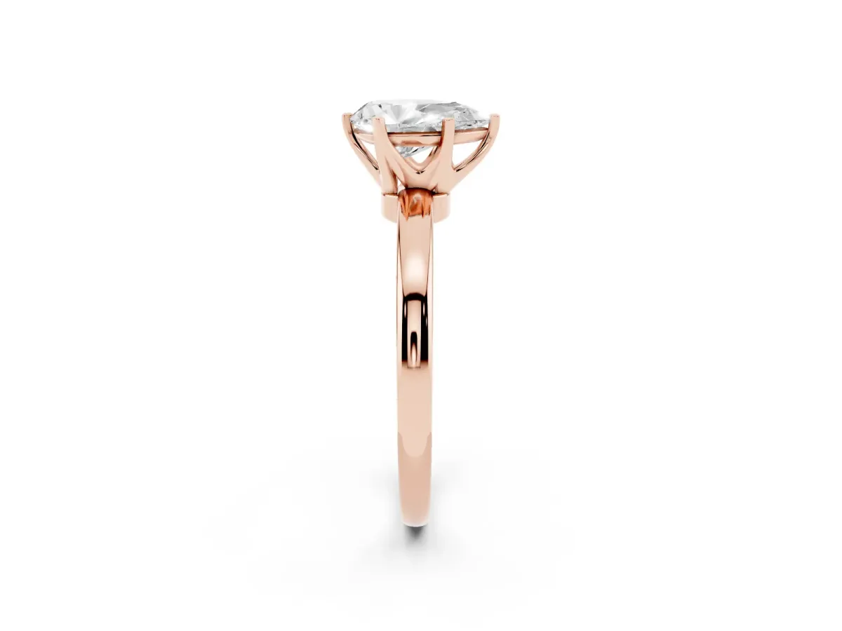 Pear Cut Solitaire Diamond Ring with Six-Prong Setting on a Classic Band Rose gold