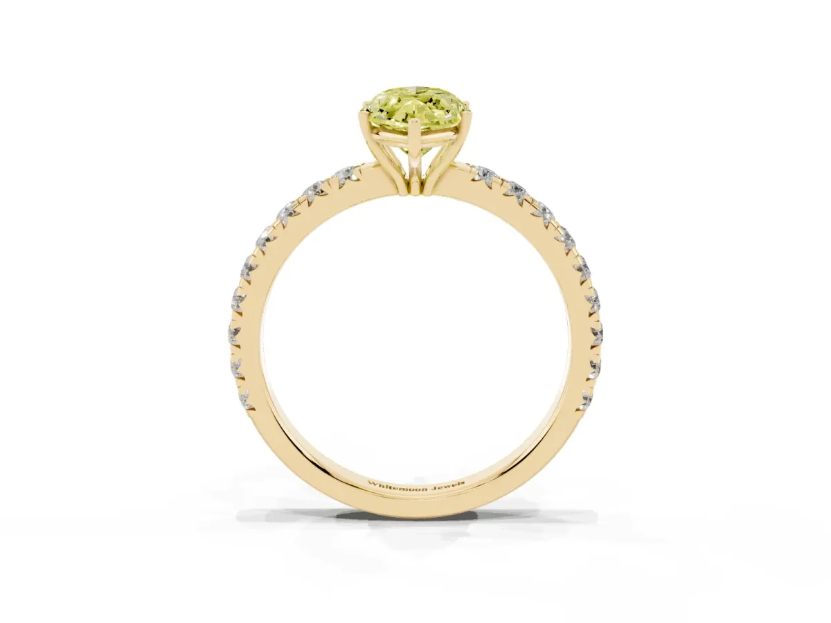 Fancy Yellow Marquise Cut Diamond Pavé Solitaire Engagement Ring with Four-Prong Setting Yellow gold