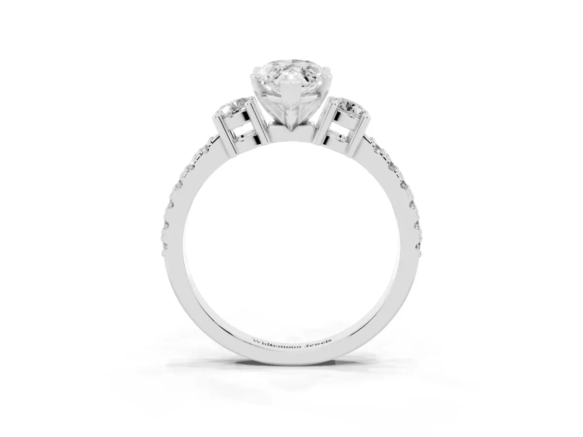 Marquise Cut Three-Stone Diamond Pavé Band with Prong Setting Silver