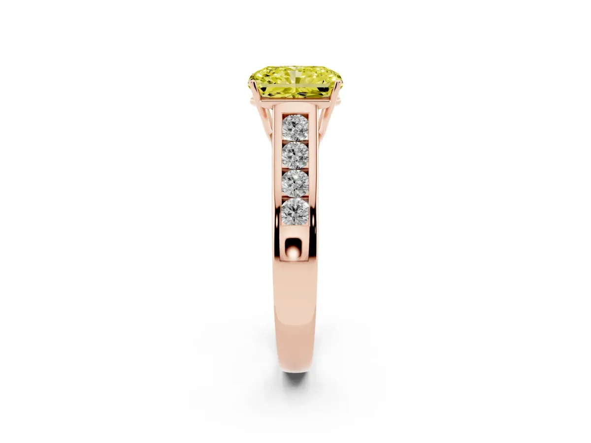 Fancy Yellow Radiant Cut Brilliant Channel-Set Solitaire Ring with Four-Prong Setting Rose gold