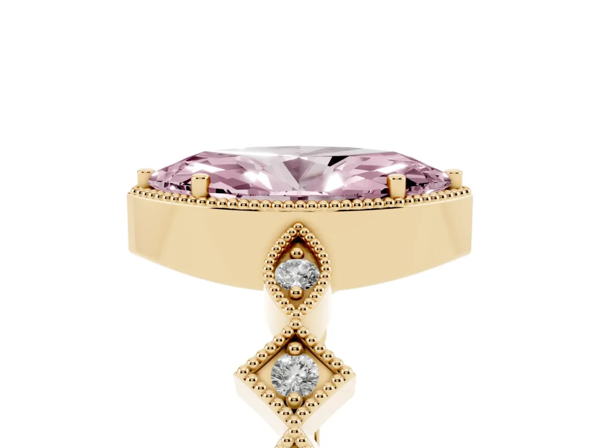 Fancy Pink Marquise Cut Milgrain Marquise Diamond Twist Band Ring Yellow gold