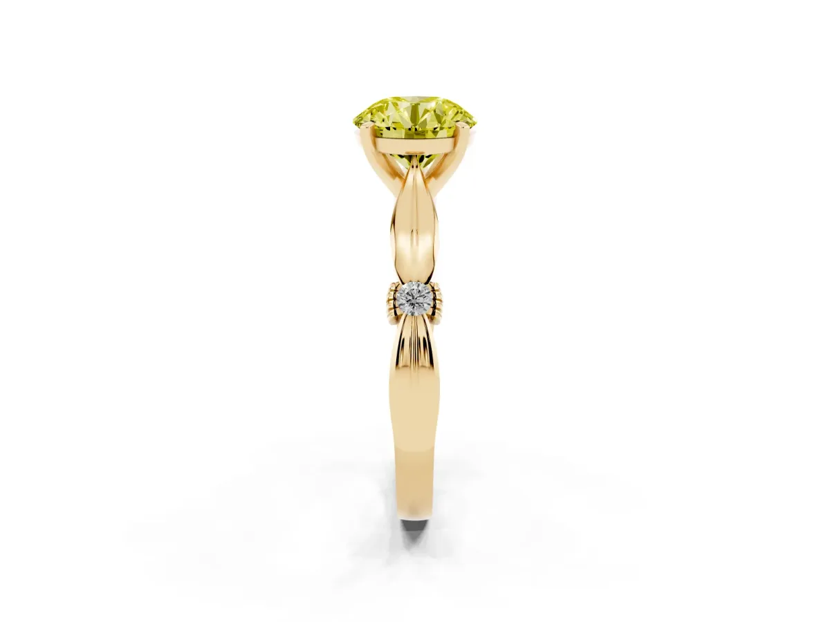 Fancy Yellow Round Cut Solitaire Diamond Twisted Band with Four-Prong Setting Yellow gold