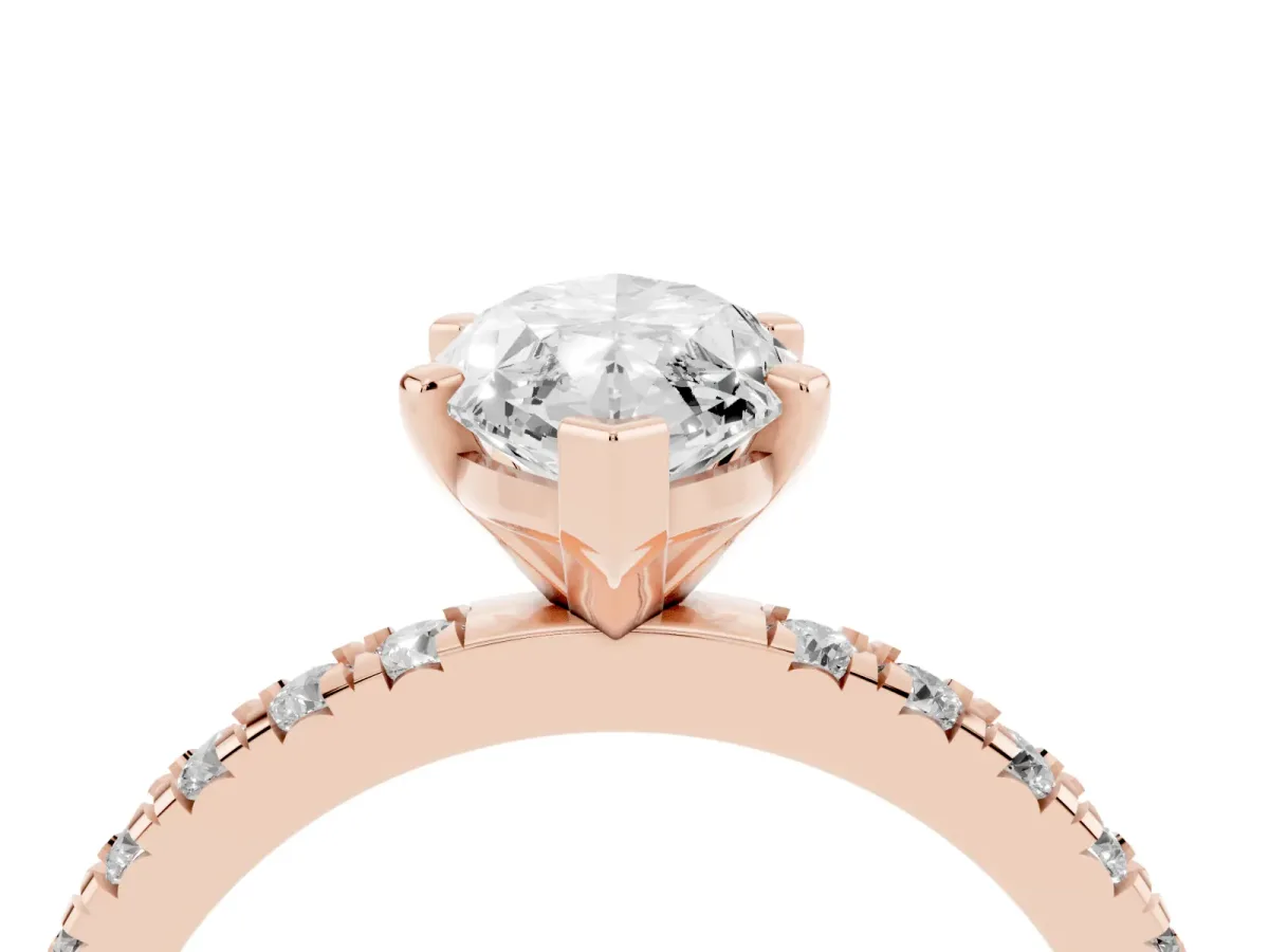 Marquise Cut Diamond Pavé Band Solitaire with Four-Prong Setting Rose gold