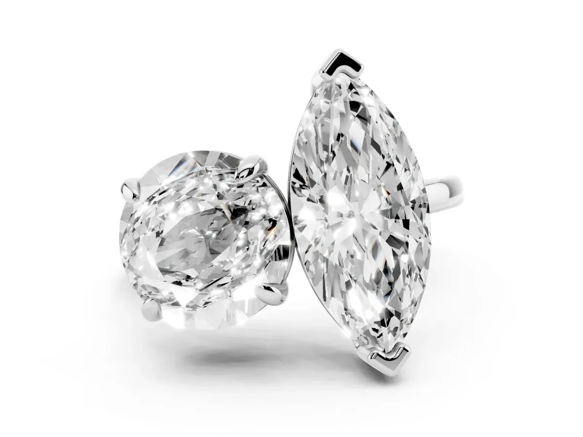Round and Marquise Toi Moi Ring with Prong Setting and Plain Band Platinum