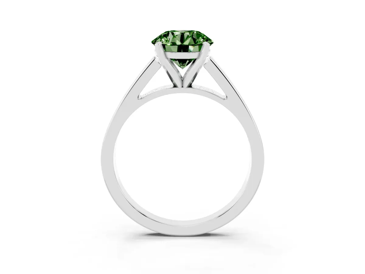 Fancy Green Round Cut Solitaire Engagement Ring with Four-Prong Setting and Tapered Band White gold