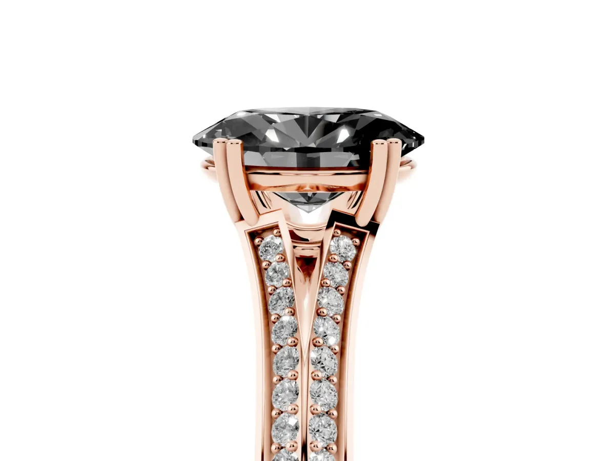 Fancy Black Oval Cut Diamond Split Shank Engagement Ring with Pavé Band Rose gold