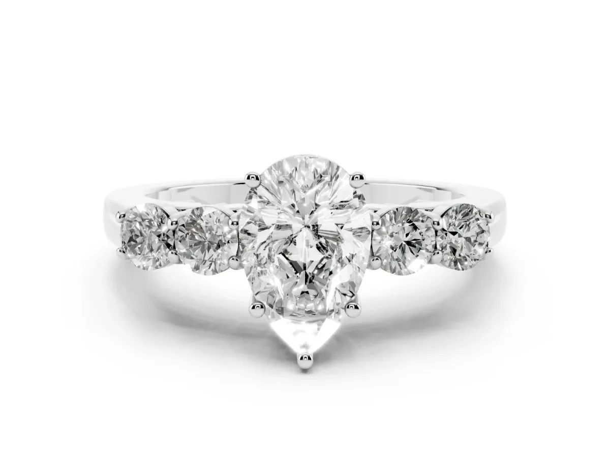 Pear Cut Cut Diamond Five-Stone Prong Set White Gold Ring Silver