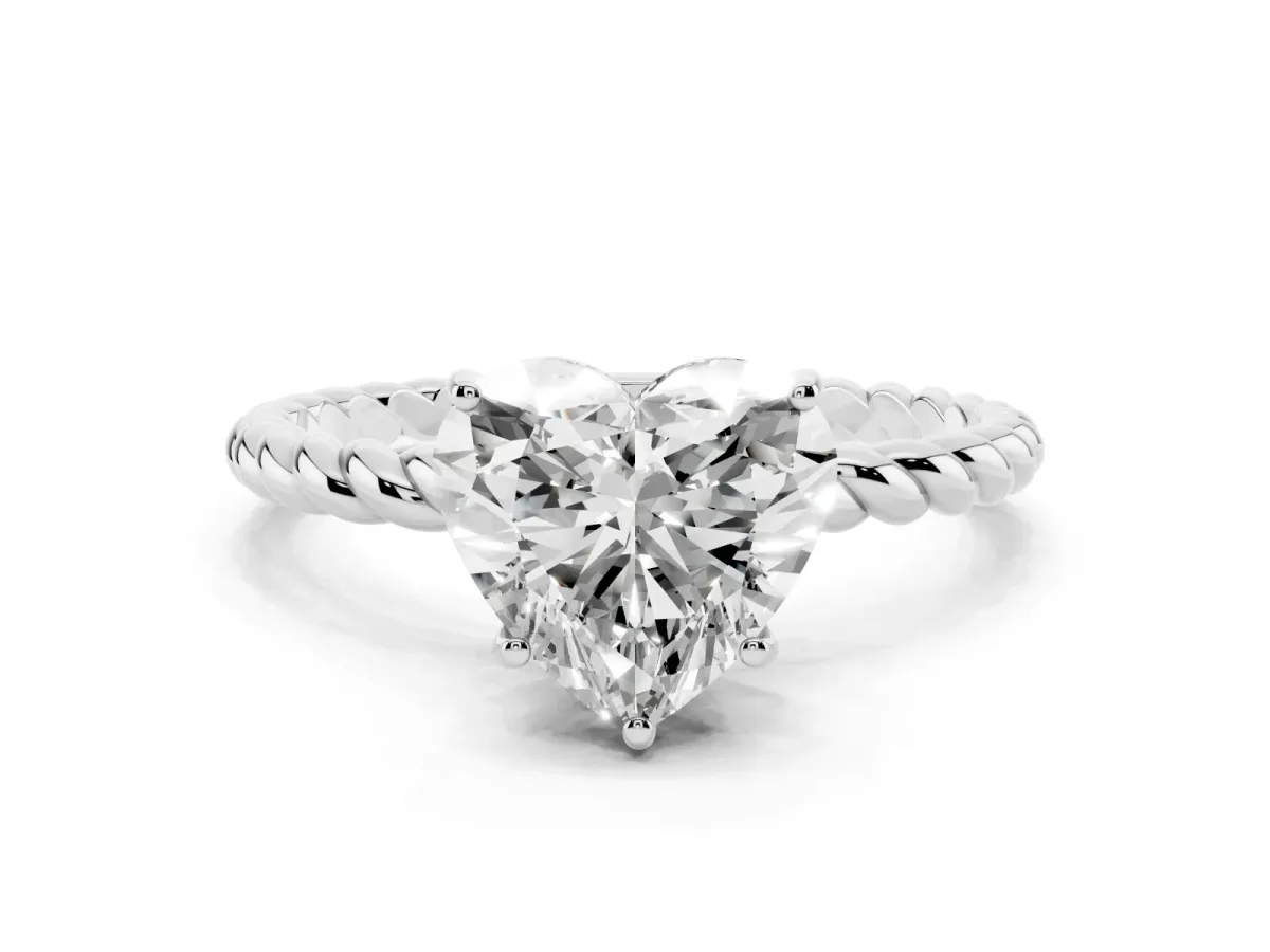 Heart Cut Solitaire Twisted Band 4-Prong Ring Silver