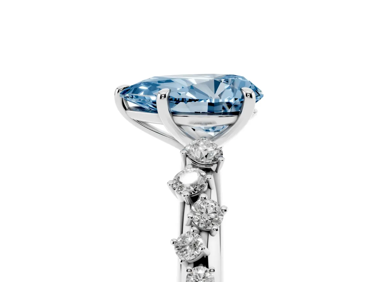 Fancy Blue Pear Cut Diamond Cluster Prong-Set Solitaire Ring Silver