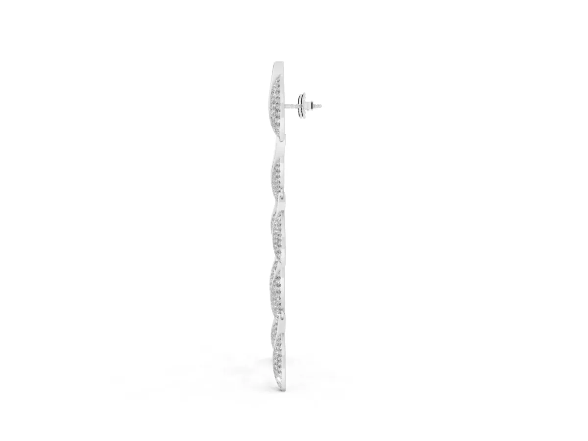 Round Diamond Pavé Olive Branch Drop Earrings Silver