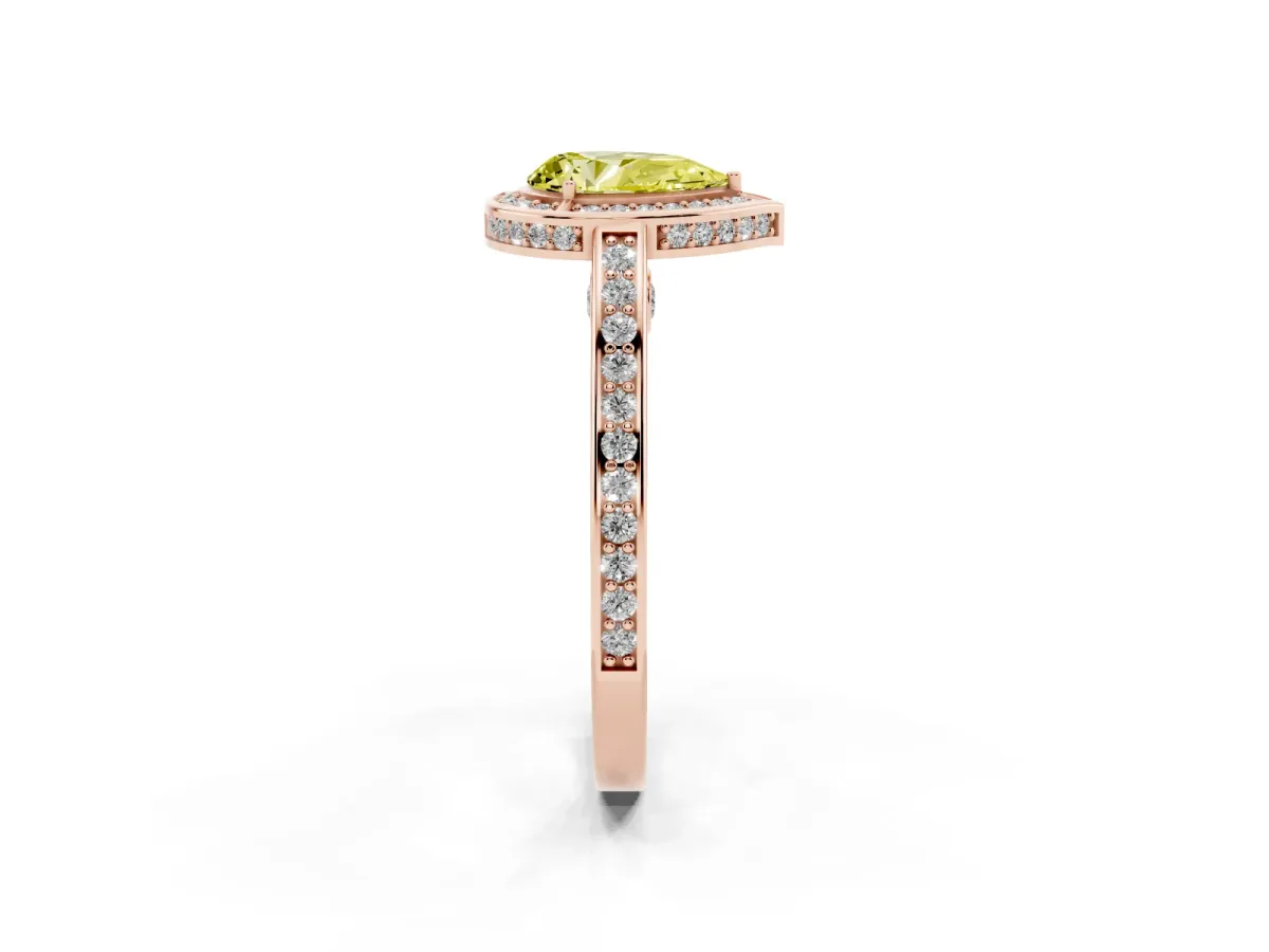 Fancy Yellow Pear Cut Cut Halo Pave Split Shank Prong Setting Ring Rose gold
