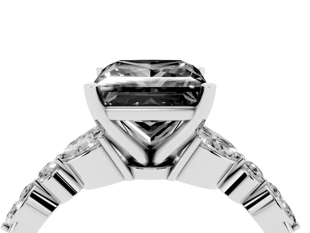 Fancy Black Princess Cut Diamond Solitaire Ring with Side Stones and Four-Prong Setting Silver