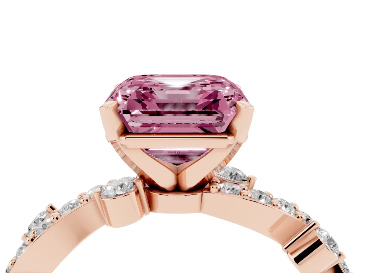 Fancy Pink Asscher Cut Cut Solitaire Diamond Twisted Band with Pave Setting Rose gold
