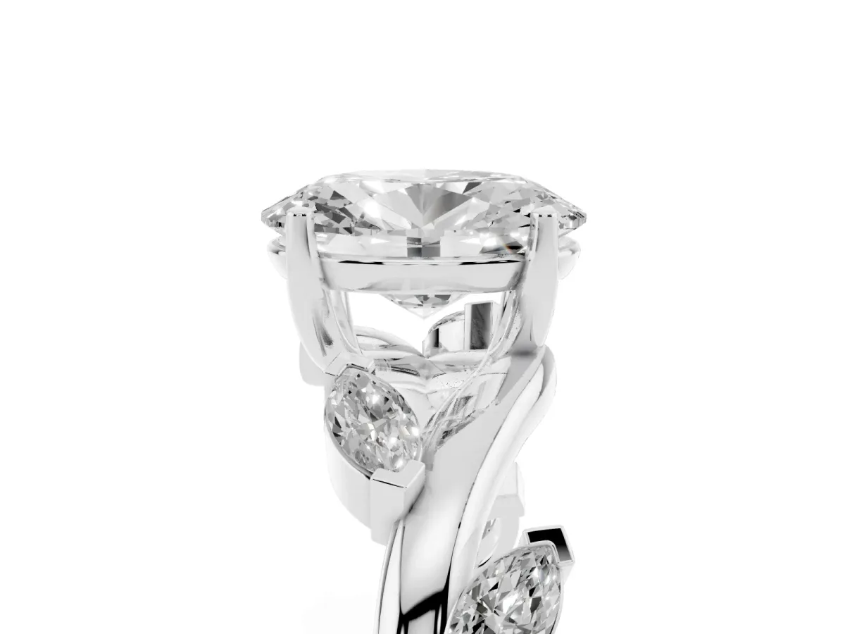 Oval Cut Solitaire Twisted Band Marquise Accent Prong Setting Ring Silver