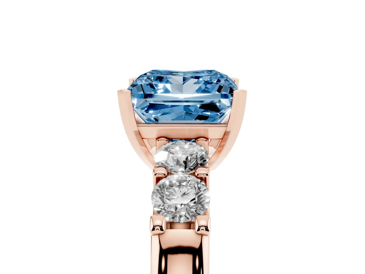 Fancy Blue Princess Cut Brilliant Cut Diamond Five-Stone Prong Set Engagement Ring with Channel Band Rose gold