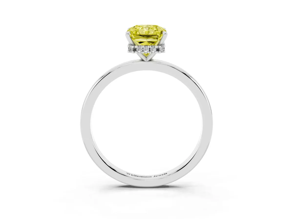 Fancy Yellow Radiant Cut Solitaire Engagement Ring with Cathedral Band and Four-Prong Setting Silver