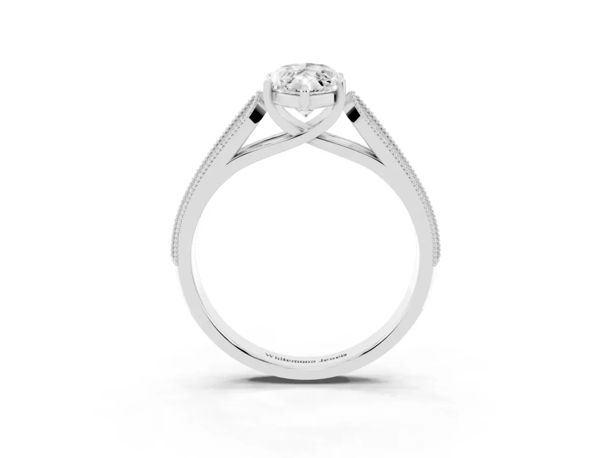 Marquise Cut Cut Pave Split Shank Engagement Ring with Four-Prong Setting White gold