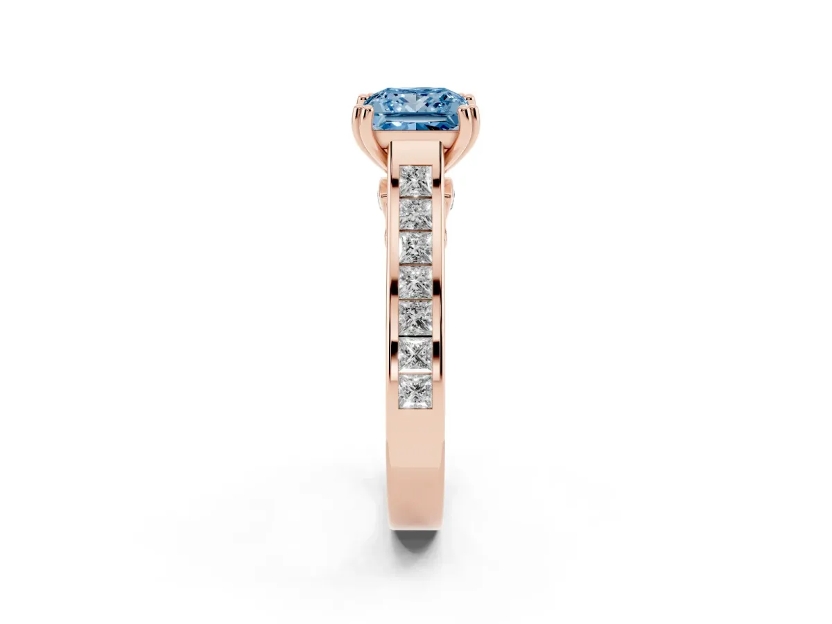 Fancy Blue Princess Cut Cut Channel Set Solitaire Engagement Ring with Prong Setting Rose gold