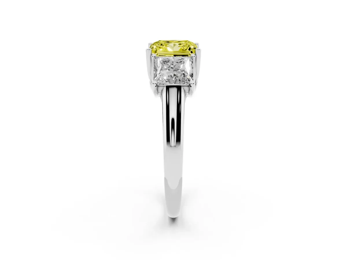 Fancy Yellow Three-Stone Princess Cut Diamond Engagement Ring with Prong Setting Silver