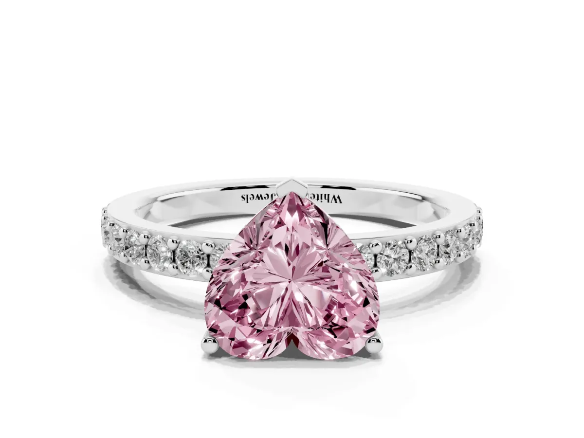 Fancy Pink Heart Cut Cut Diamond Solitaire with Pave Band and Four-Prong Setting Platinum