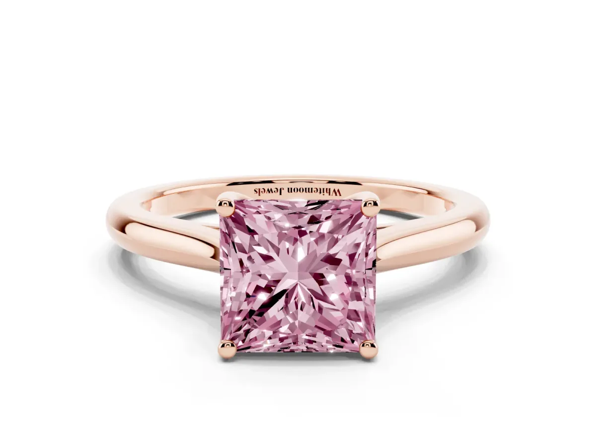 Fancy Pink Princess Cut Cut Solitaire Ring with Cathedral Band and Four-Prong Setting Rose gold