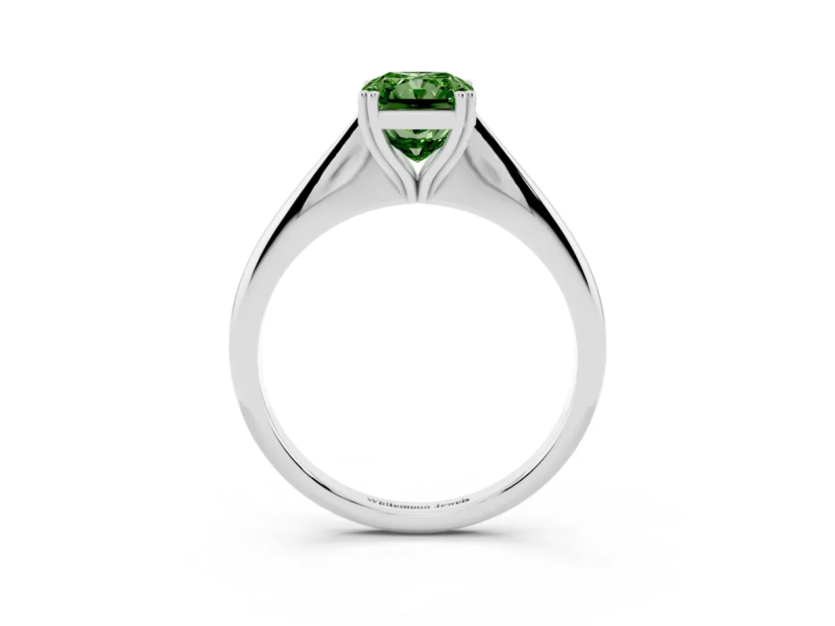 Fancy Green Radiant Cut Solitaire Diamond Ring with Six-Prong Setting and Classic Band White gold