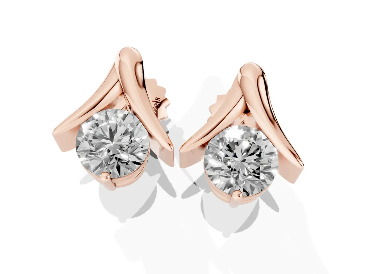 Round Diamond Inverted V Stud Earrings Rose gold