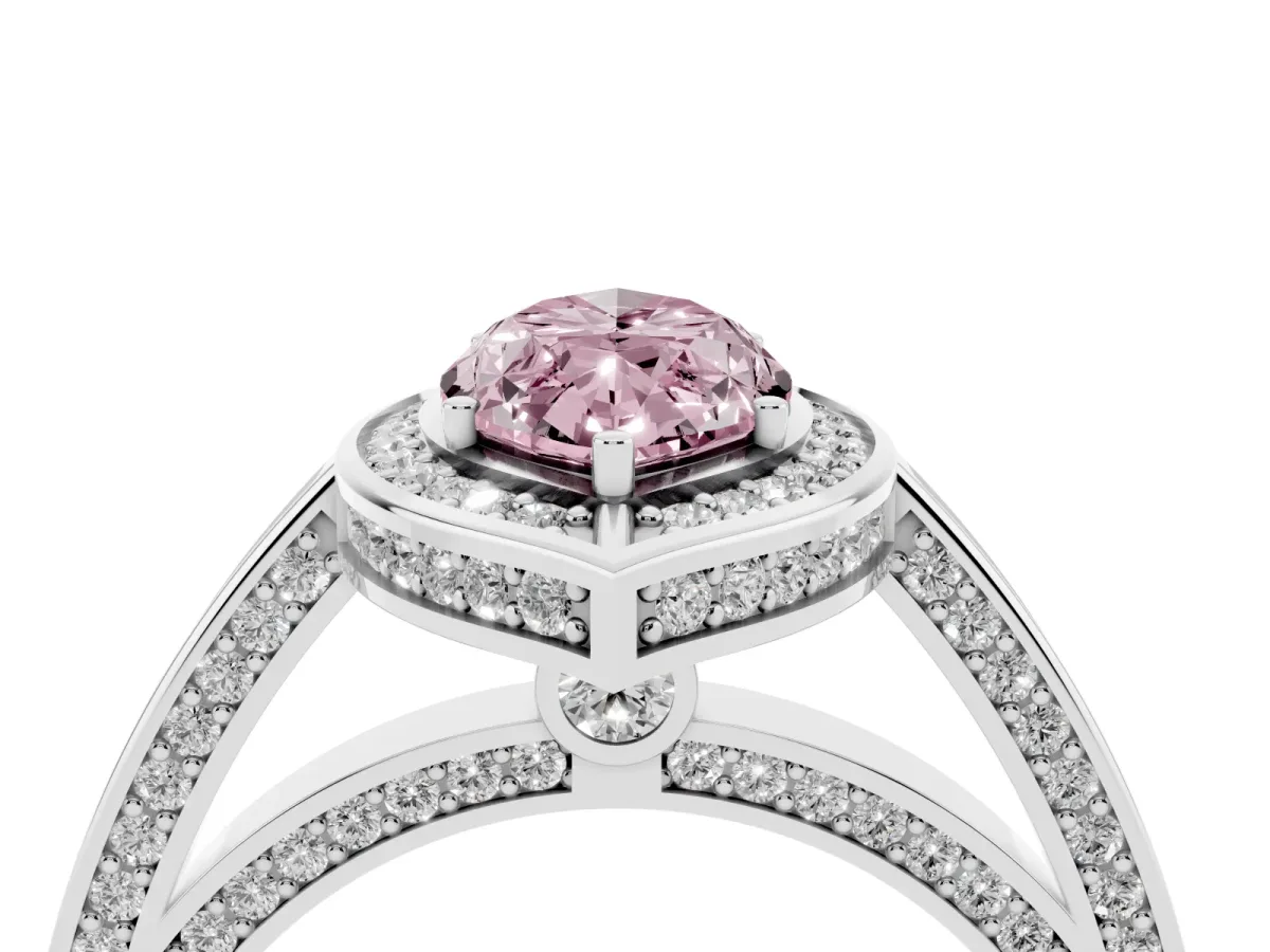 Fancy Pink Marquise Cut Cut Halo Pave Split Shank Prong Setting Ring Platinum