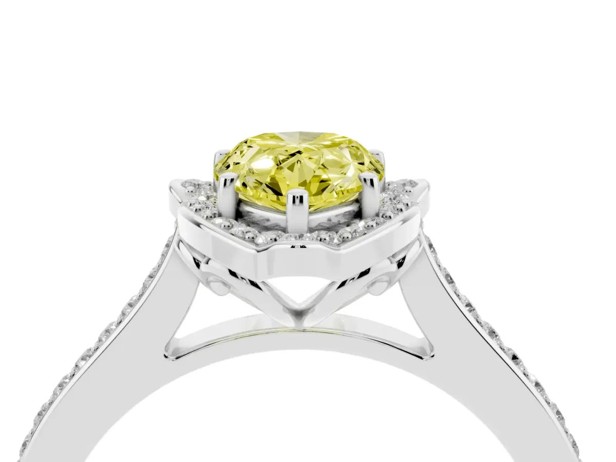 Fancy Yellow Pear Cut Halo Round Diamond Pave Band with Four-Prong Setting Silver