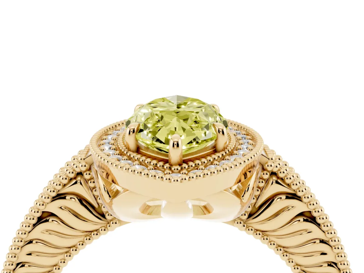 Fancy Yellow Marquise Cut Cut Halo Diamond Ring with Pavé Band and Four-Prong Setting Yellow gold