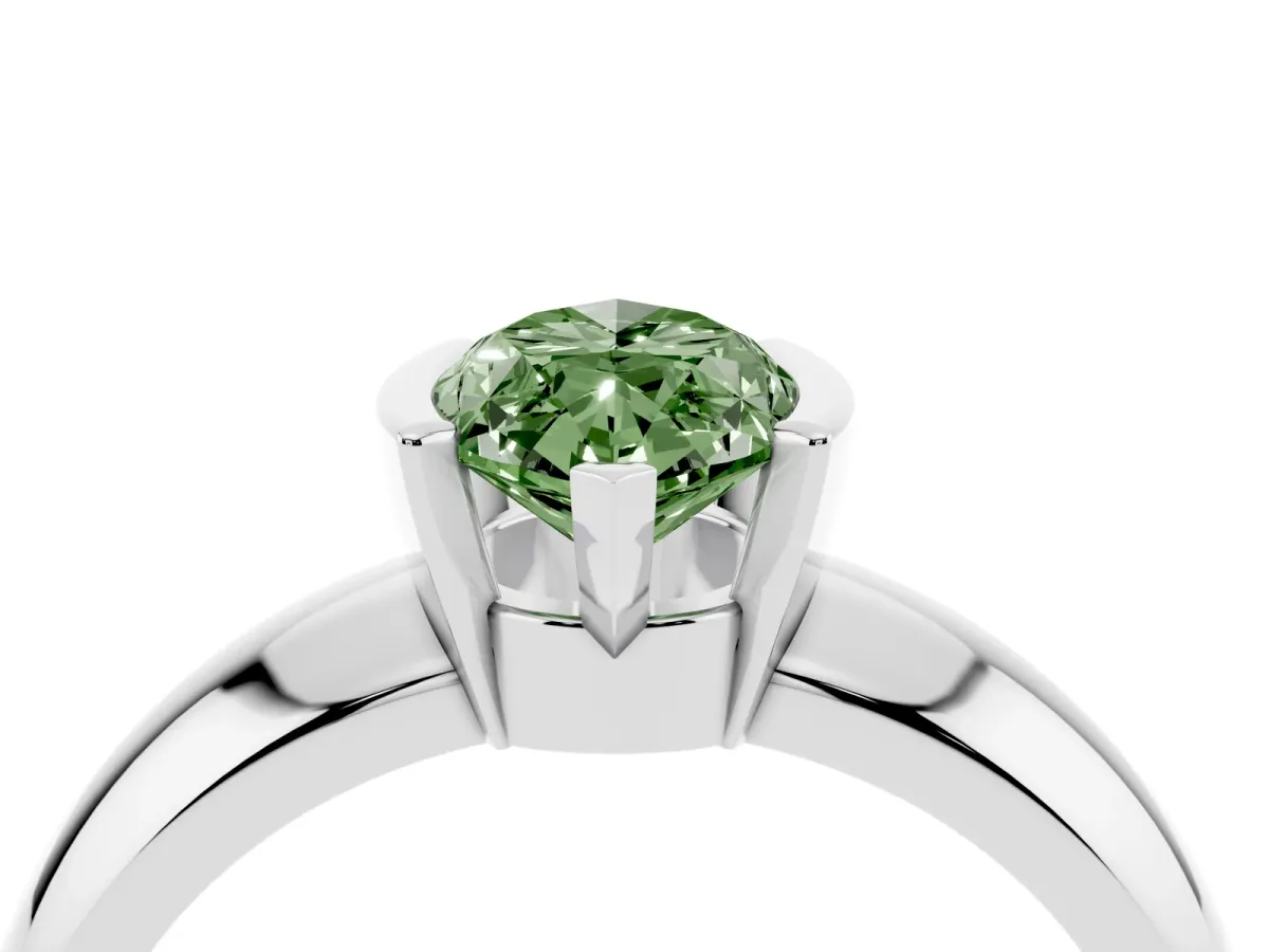 Fancy Green Marquise Cut Solitaire Tension Set Diamond Ring with Wide Band Silver