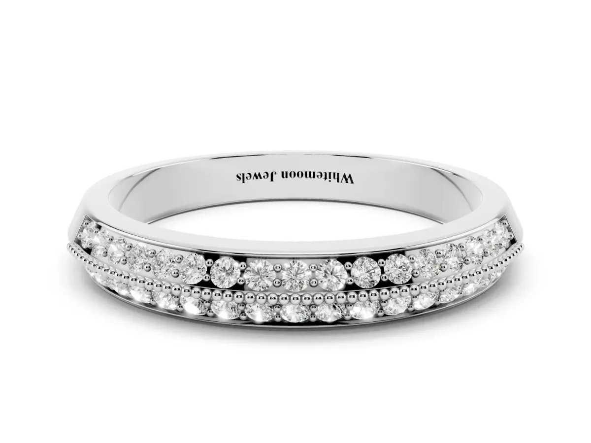 Round Diamond Pave Eternity Band with Milgrain Edging Platinum