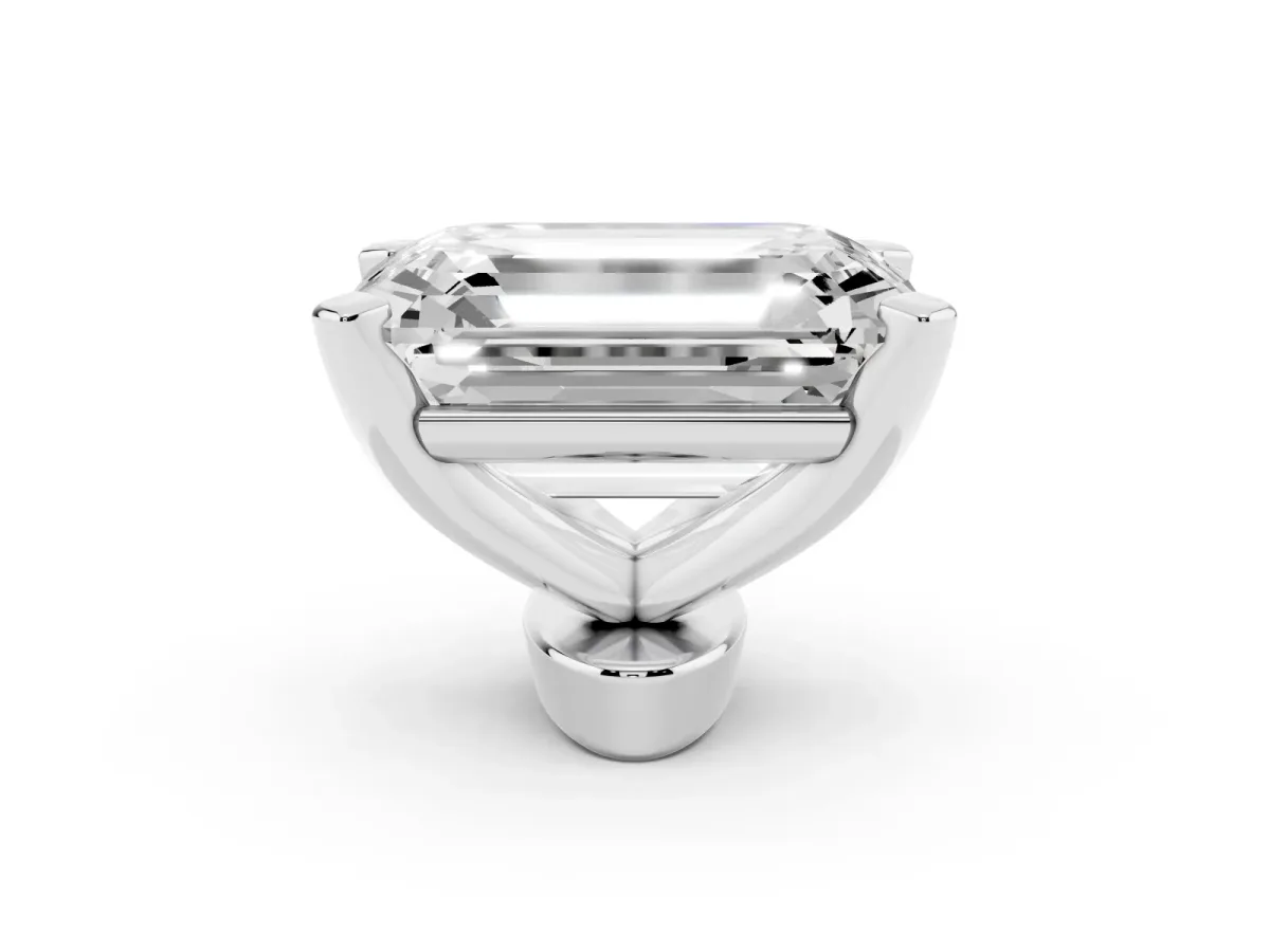 Emerald Cut Diamond Solitaire Ring with Prong Setting and Classic Band White gold