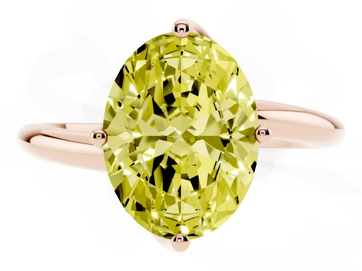 Fancy Yellow Oval Cut Diamond Solitaire Engagement Ring with Four-Prong Setting and Classic Band Rose gold
