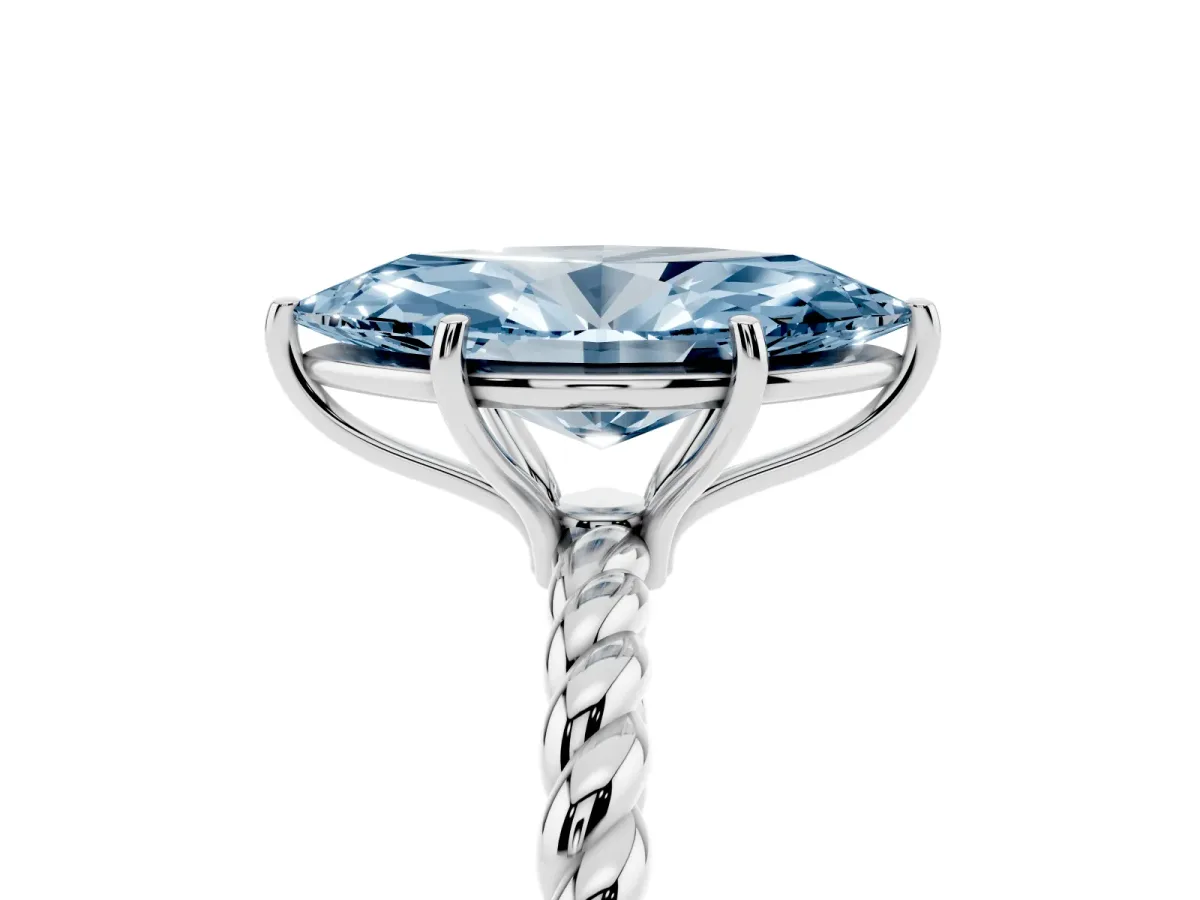 Fancy Blue Marquise Cut Solitaire Twisted Band 4-Prong Ring Silver