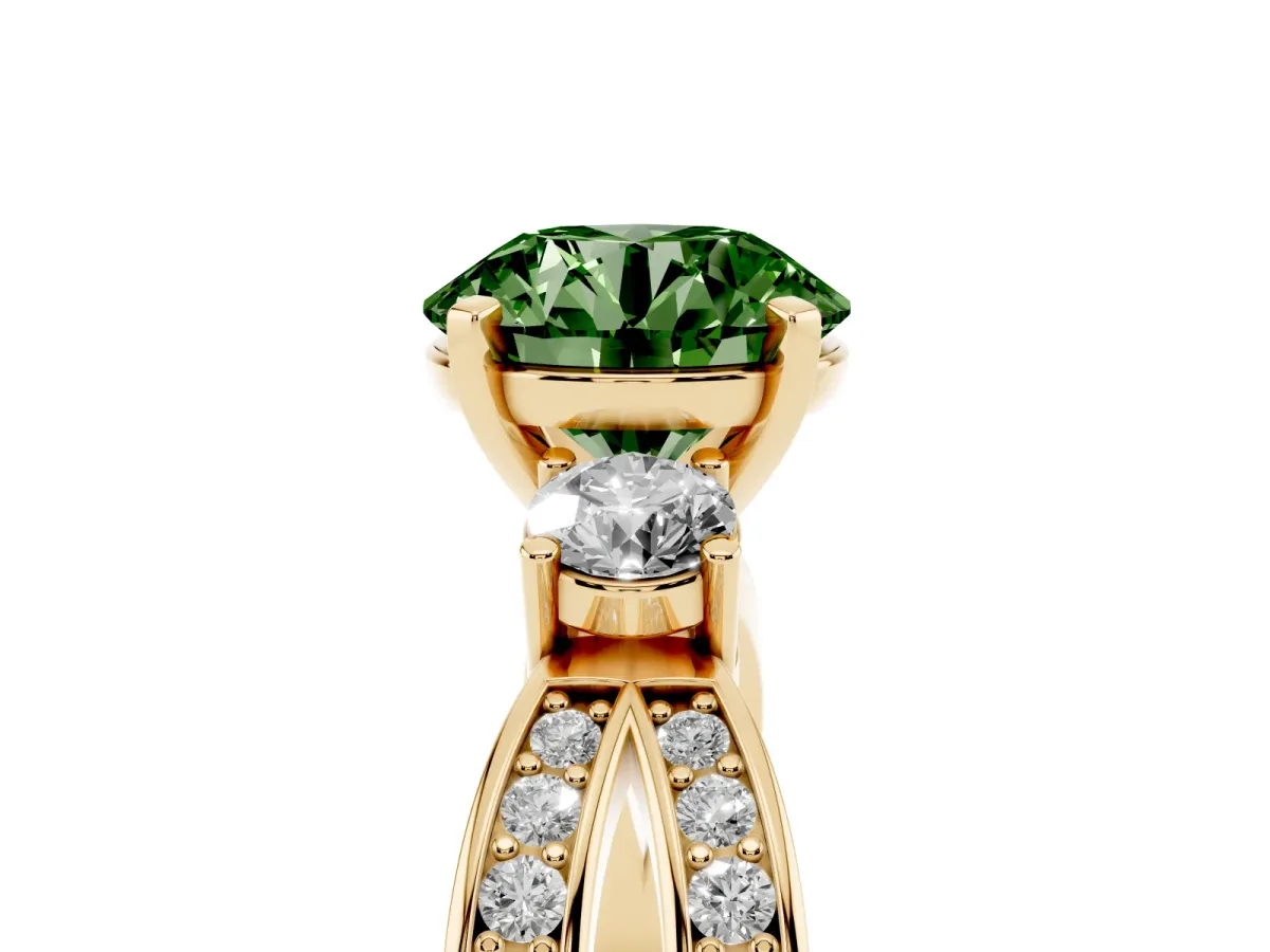 Fancy Green Three-Stone Round Cut Cut Diamond Twist Band with Prong Setting Yellow gold