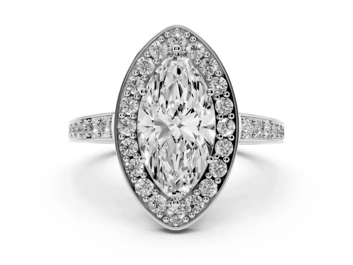 Marquise Cut Halo Pavé Diamond Engagement Ring with Bezel Setting Platinum