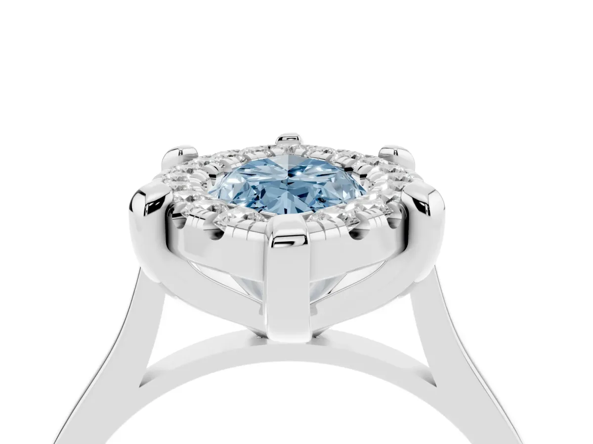 Fancy Blue Marquise Cut Diamond Cluster Halo Solitaire with Four-Prong Setting Silver