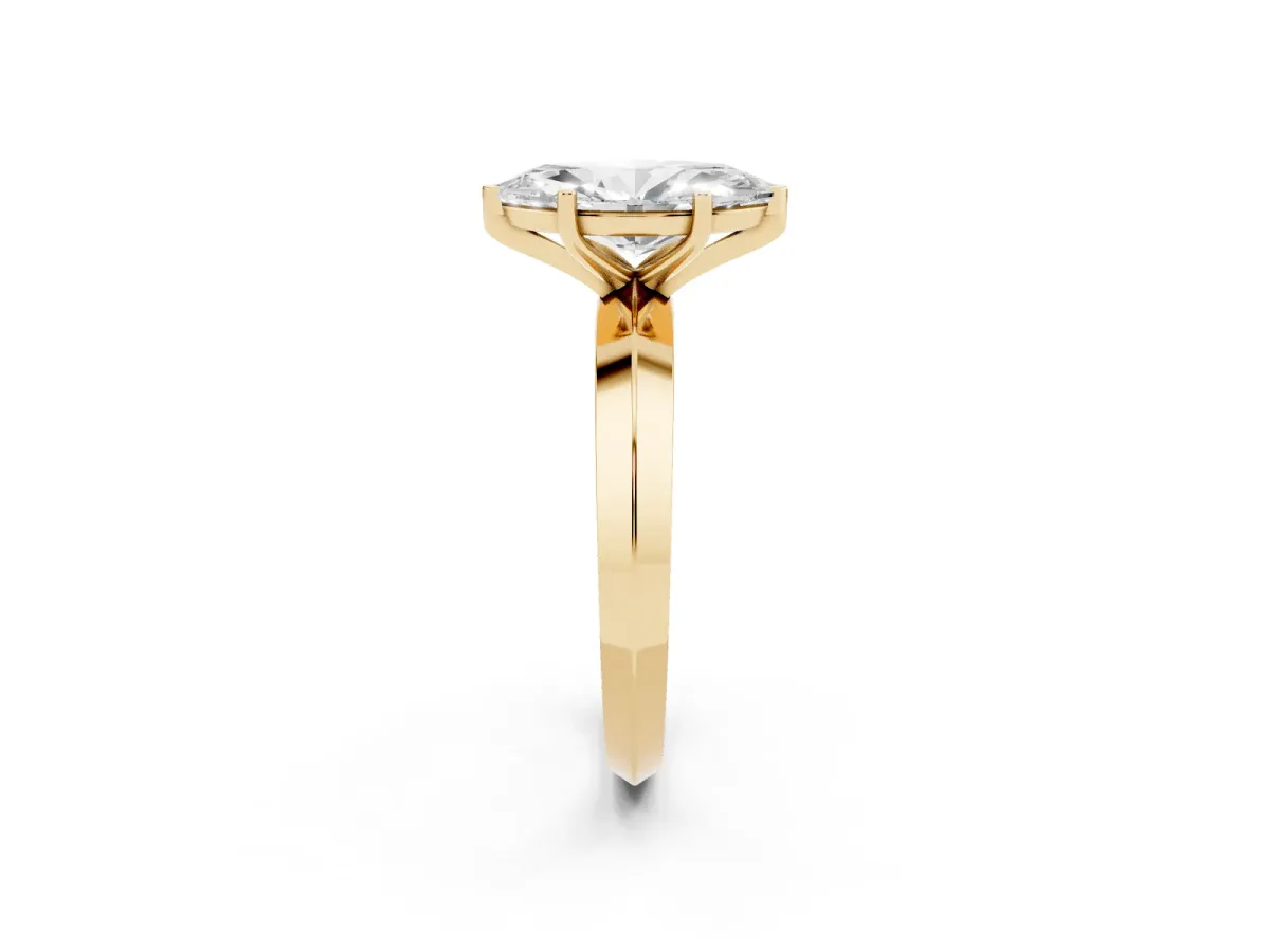 Marquise Cut Cut Solitaire Engagement Ring with Flat Band and Four-Prong Setting Yellow gold