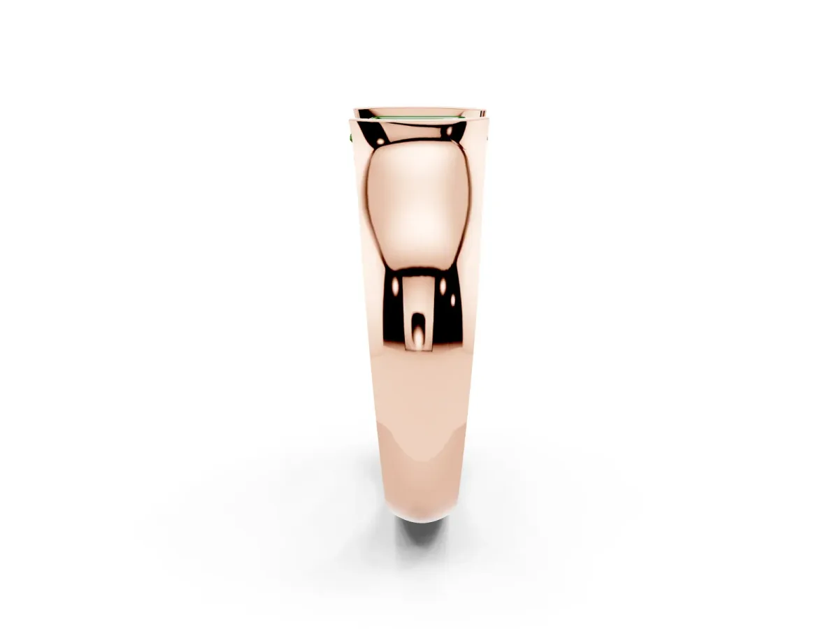 Fancy Green Emerald Cut Solitaire Bezel Set Diamond Ring with Wide Band Rose gold