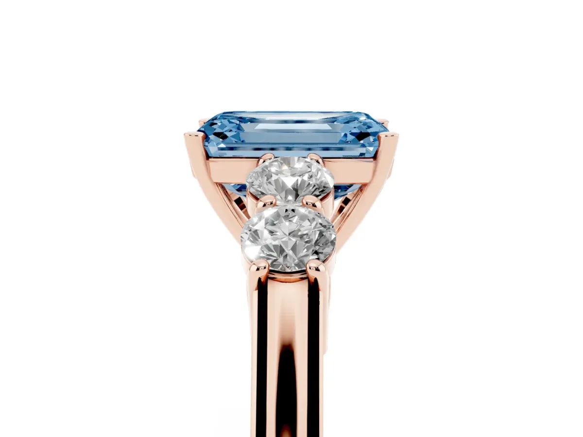 Fancy Blue Emerald Cut Cut Diamond Five-Stone Prong Set White Gold Ring Rose gold