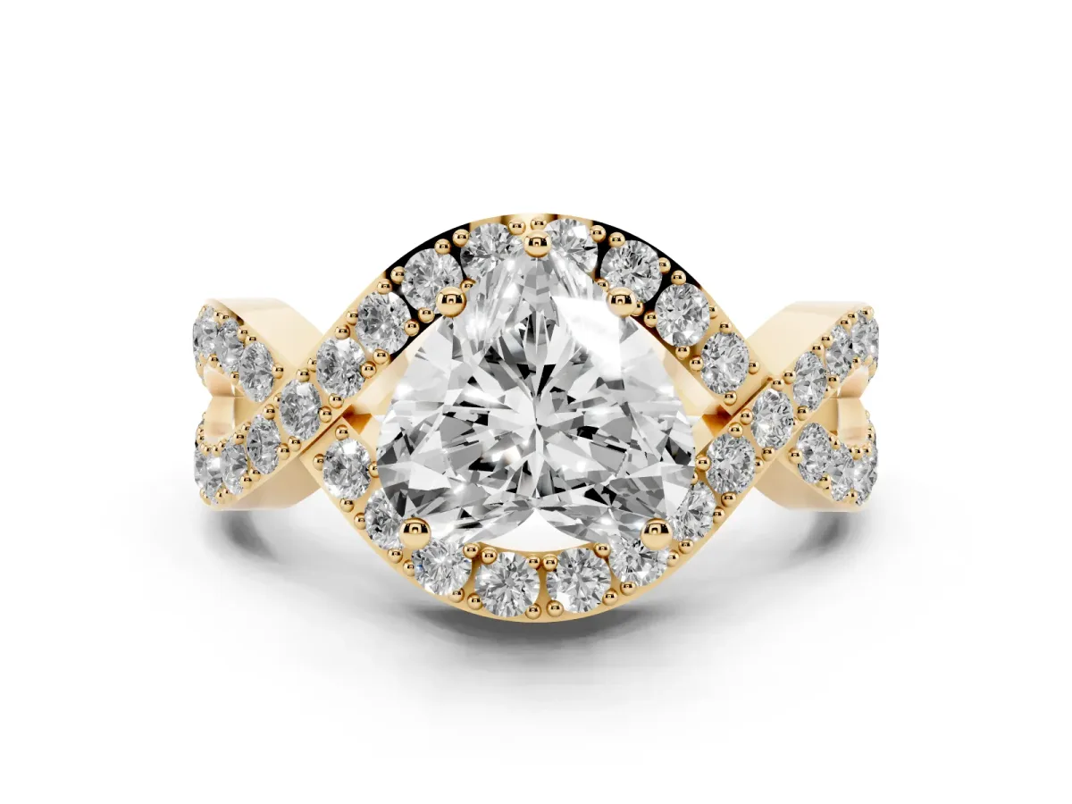 Heart Cut Solitaire Twist Band Pavé Diamond Engagement Ring Yellow gold