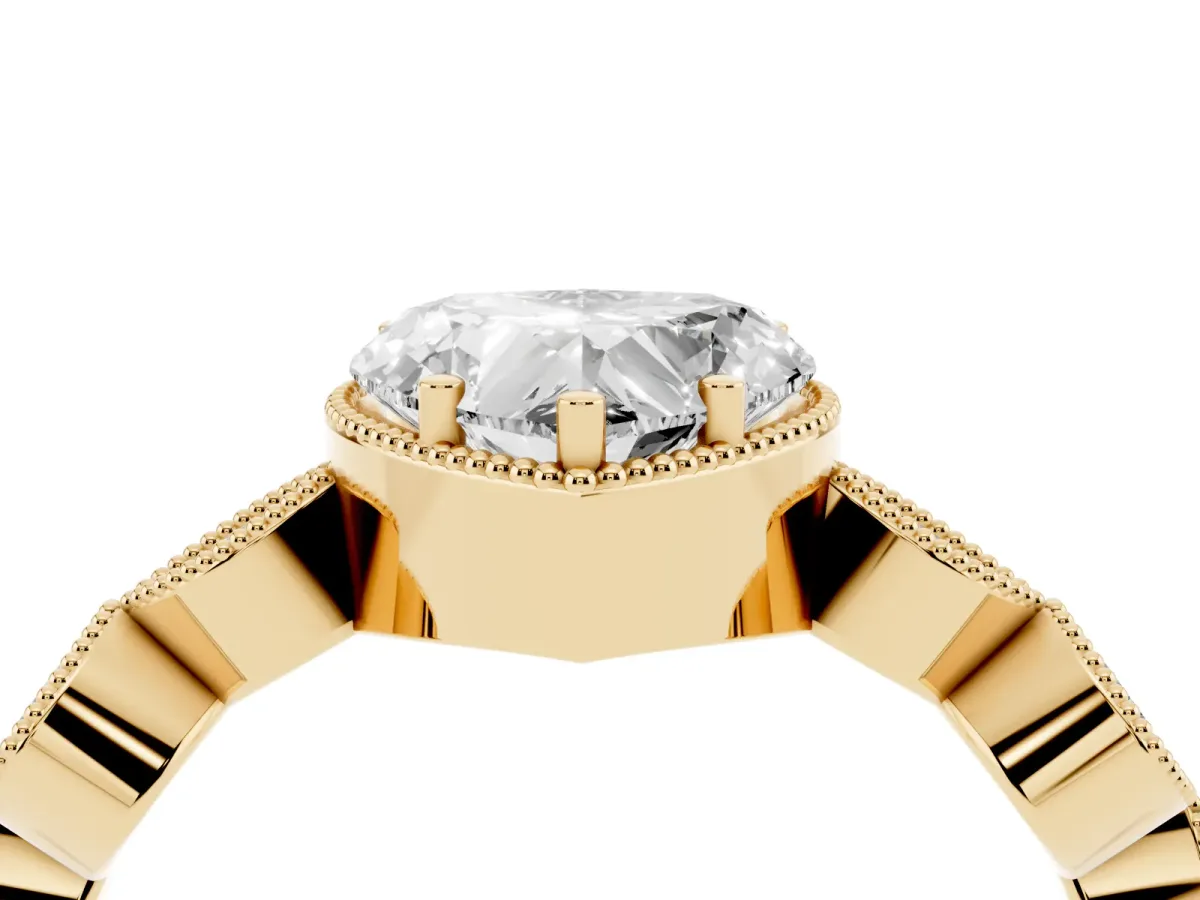 Heart Cut Diamond Vintage Milgrain Ring with Round Stations Yellow gold