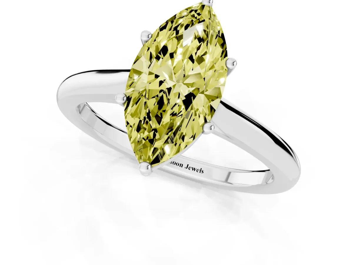 Fancy Yellow Marquise Cut Cut Solitaire Ring with Cathedral Band and Four-Prong Setting Silver