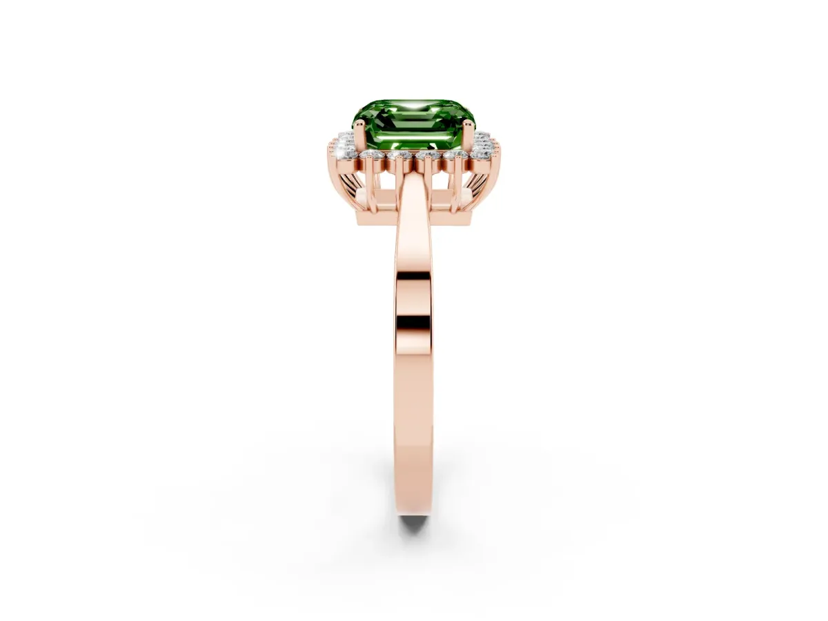 Fancy Green Asscher Cut Cut Diamond Halo Ring with Round Brilliant Halo and Solitaire Band Rose gold
